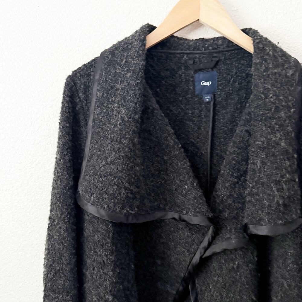 GAP‎ | Dark Gray Open Front Jacket Cotton Wool Blend Waterfall  Satin Edges | XL